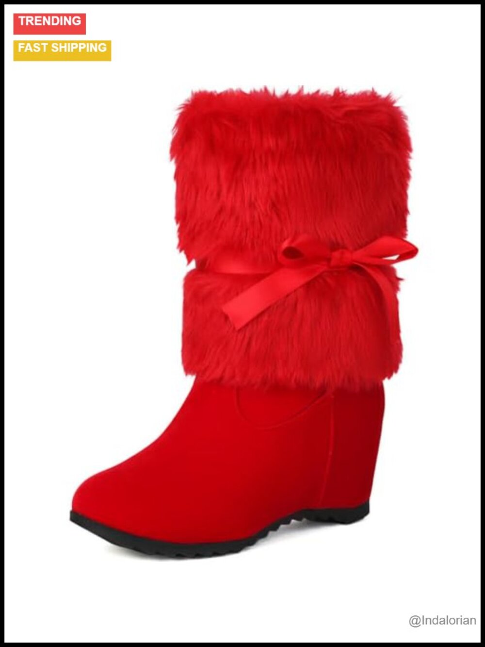 Womens Hidden Wedge Ankle Boots Bow Round Toe Faux Suede Faux Fur Lined Booties